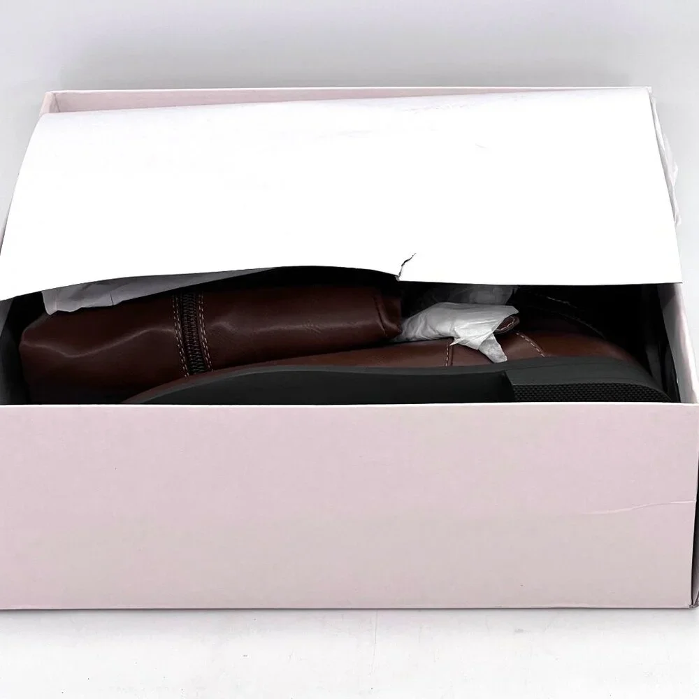 Justfab Leyla WC Tall Moto Boots Womens Size 8.5 Brown Faux Leather New With Box - Picture 13 of 14